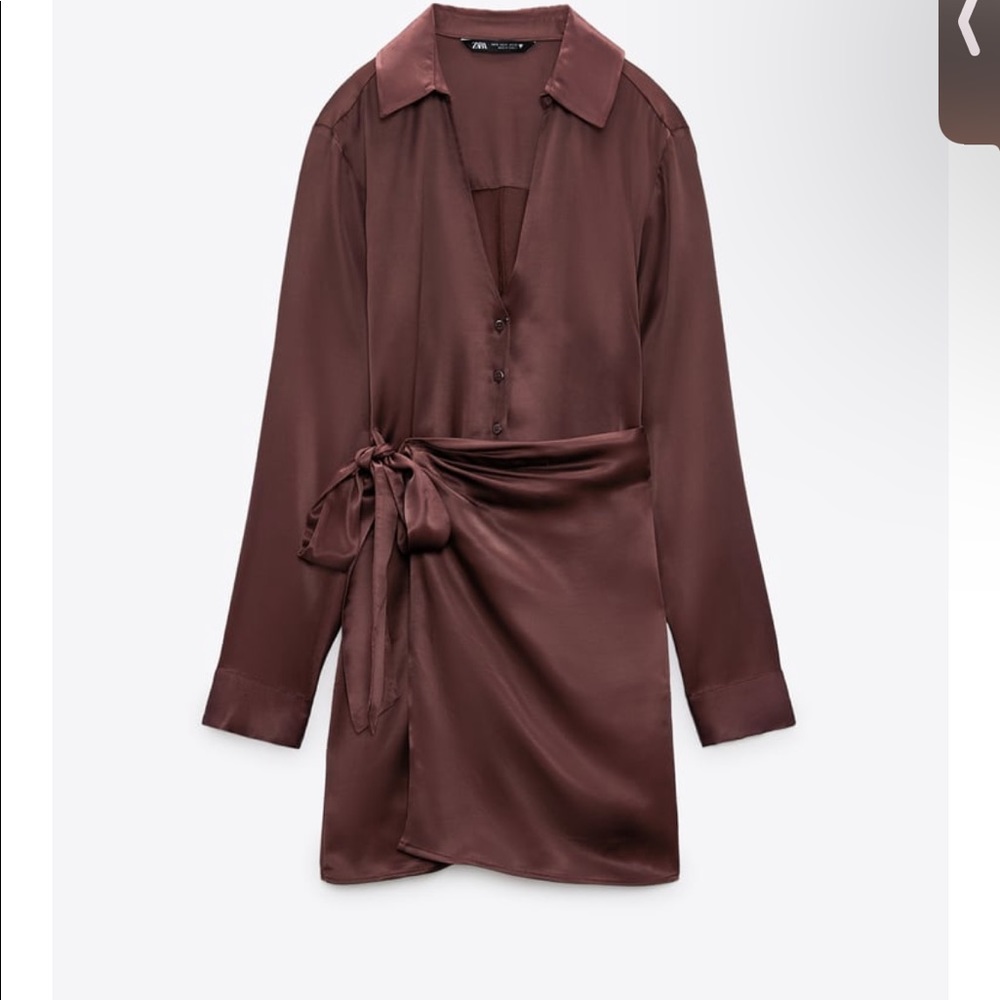 Brown Zara Satin Wrap dress! Size S!